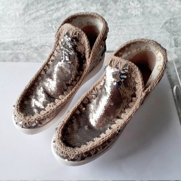 NWT Mou silver sequin round toe low cut sneakers, EU 38 - Picture 7 of 16